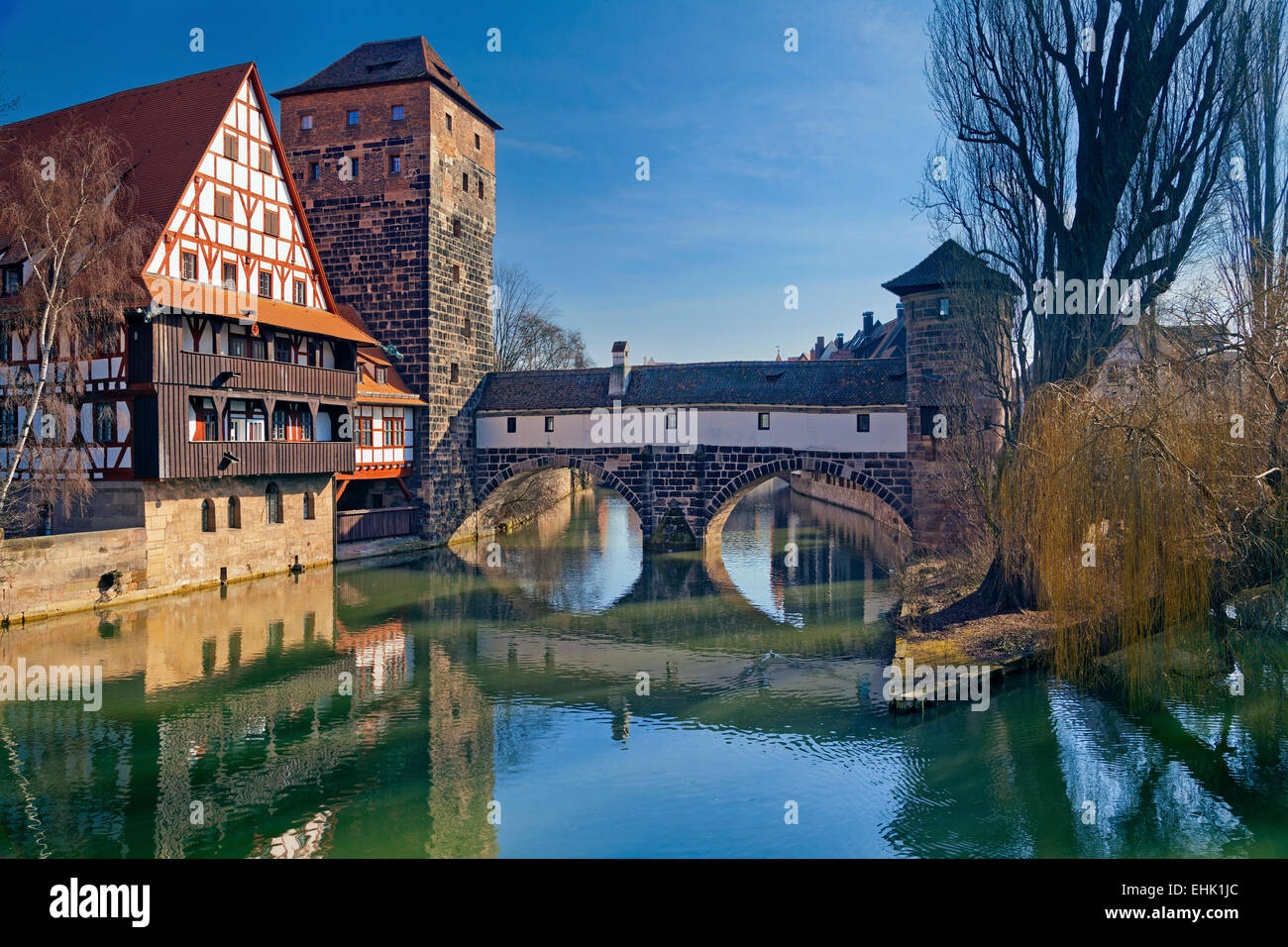 Nürnberg, Deutschland. Bild des Henkers-Brücke in Nürnberg. Stockfoto