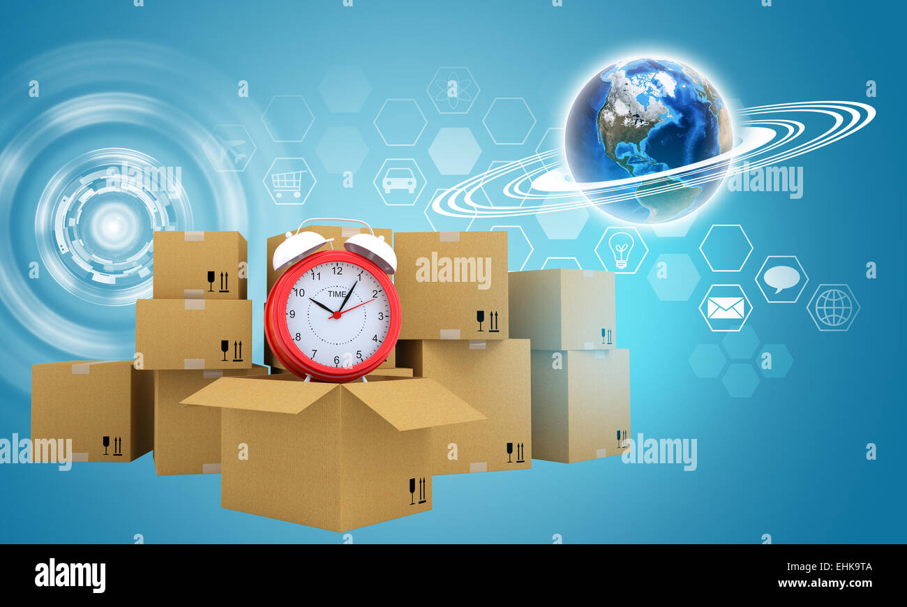 Postfächer auf sie Wecker. Hintergrund der Erde und Sechskant Stockfoto