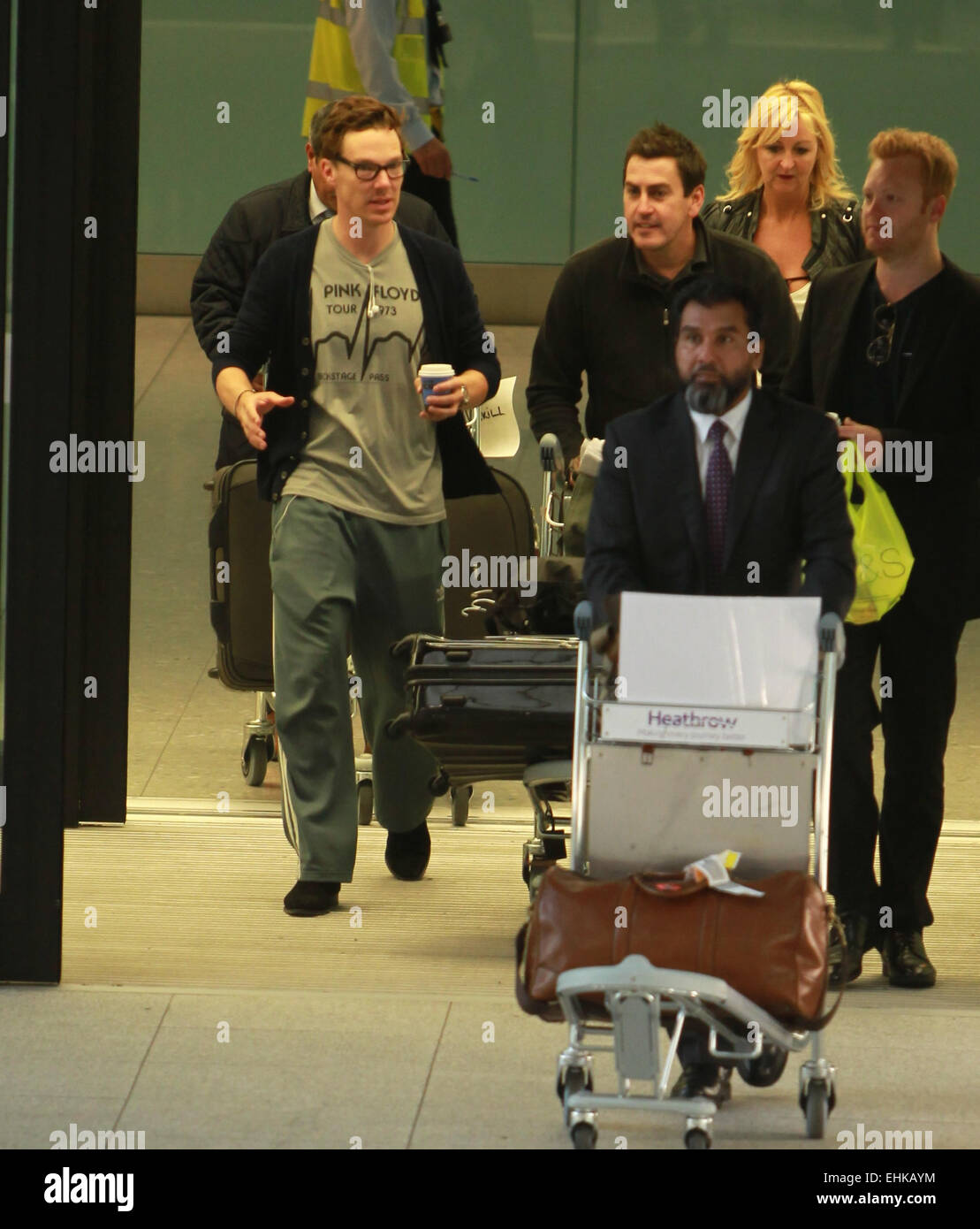 Benedict Cumberbatch kommt zurück aus dem Toronto International Film Festival trägt einen Pink Floyd-T-Shirt mit: Benedict Cumberbatch Where: London, Vereinigtes Königreich: 10 Sep 2014 Stockfoto