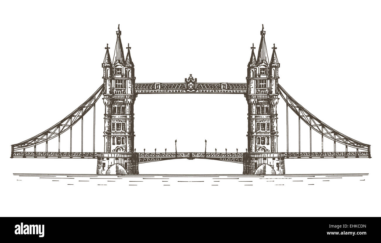 England, London, der Brücke auf einem weißen Hintergrund. Skizze Stockfoto