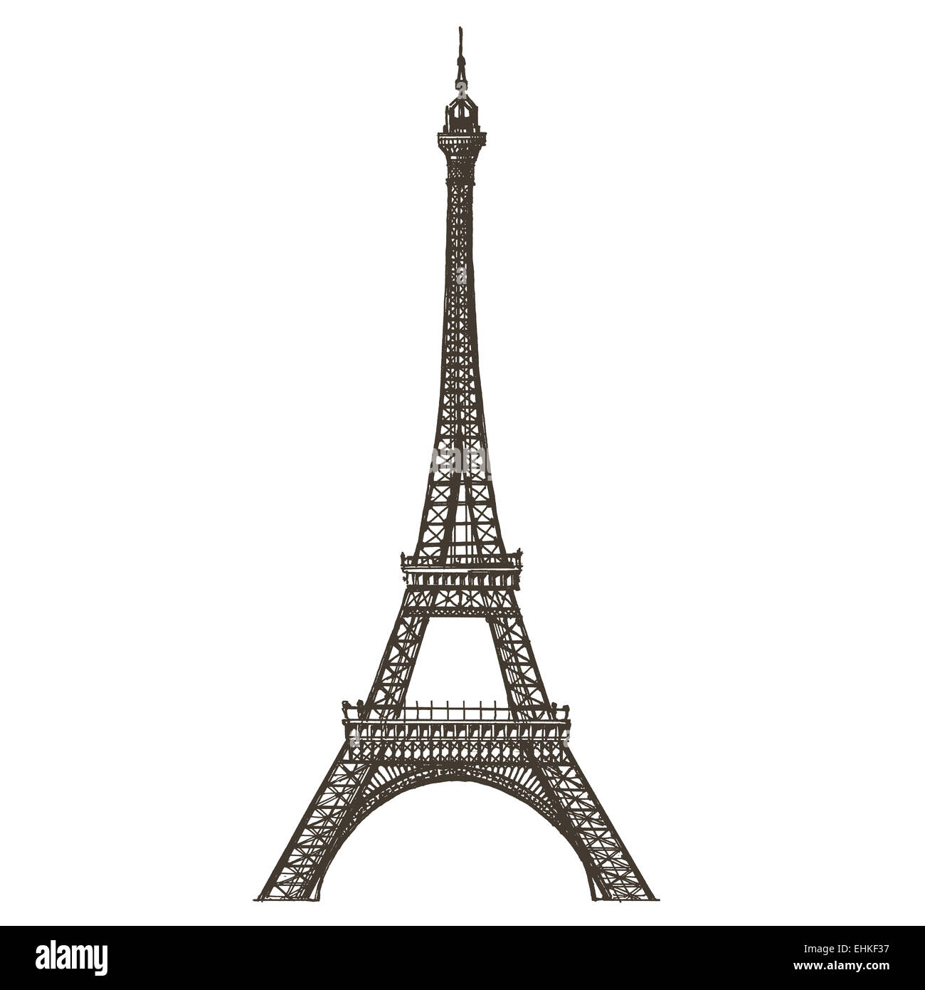 Eiffelturm, Paris, Frankreich, auf einem weißen Hintergrund. Skizze Stockfoto