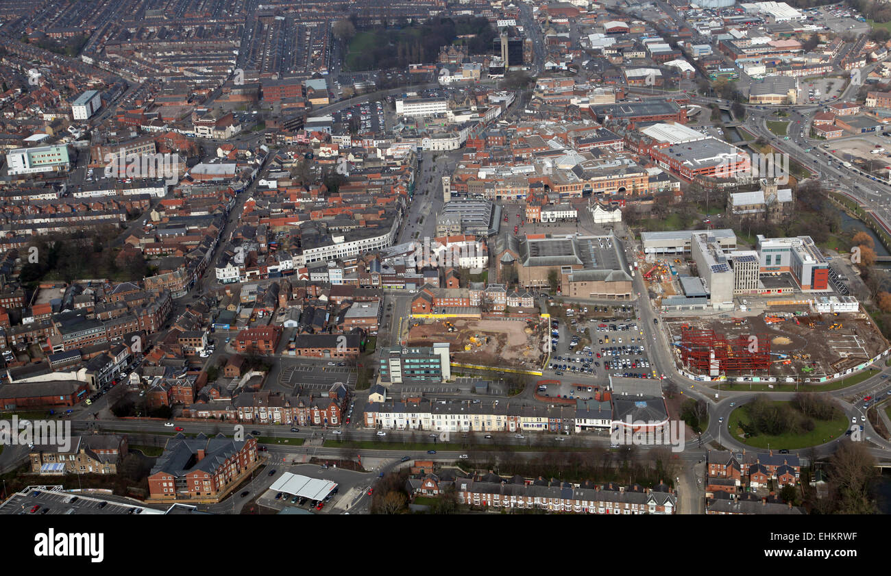 Luftaufnahme von Darlington Stadtzentrum, County Durham, Großbritannien Stockfoto
