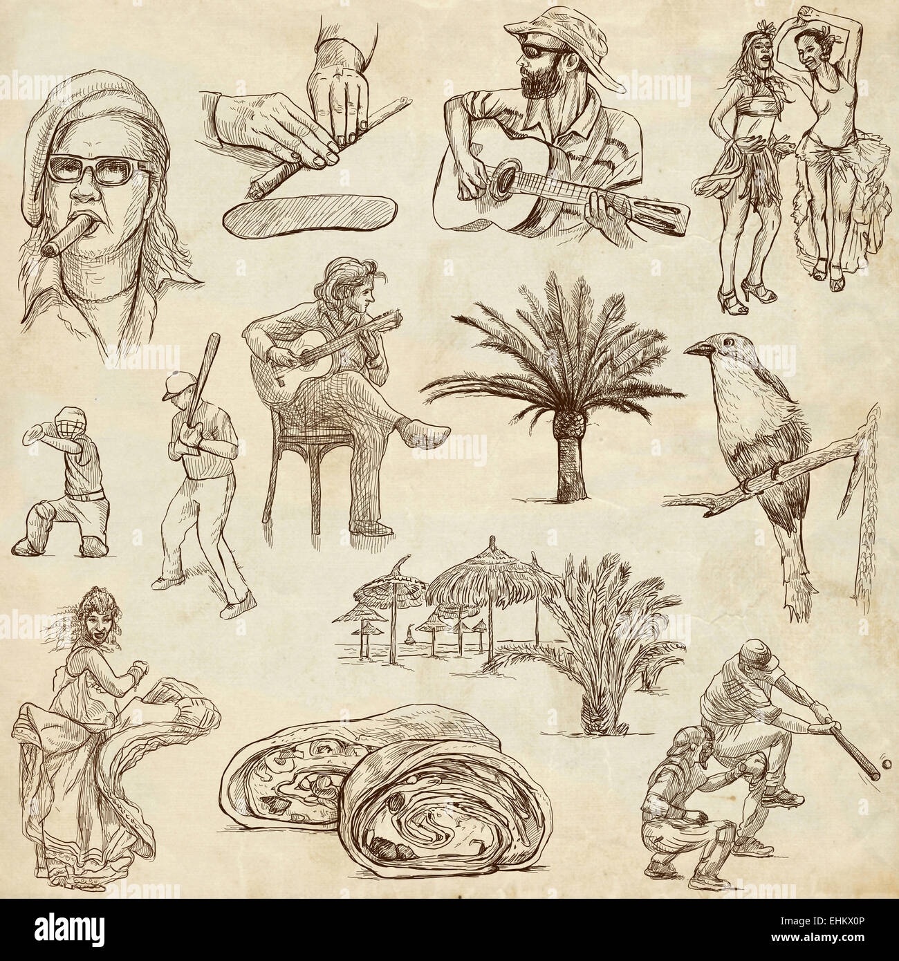 Serie Reisen: Kuba - Sammlung eine handgezeichnete Illustrationen. Beschreibung: Full Size Hand gezeichnete Illustrationen, original kostenlos Stockfoto