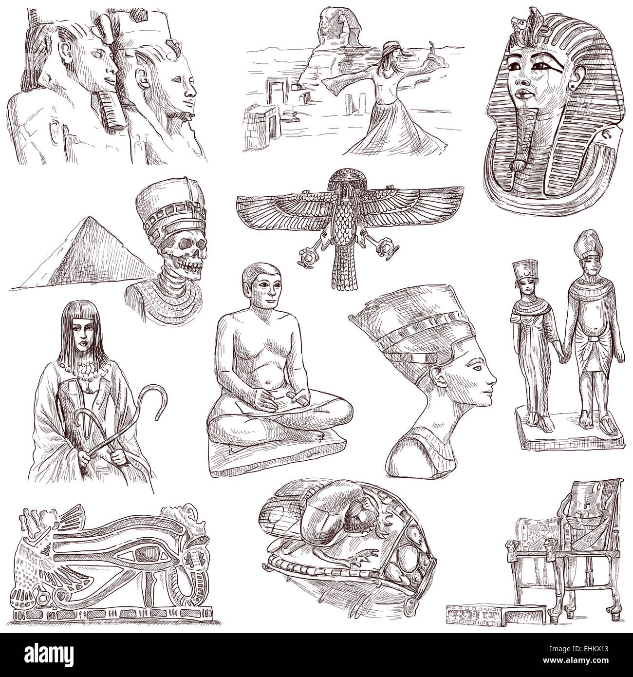 Serie Reisen: Ägypten - Sammlung eine handgezeichnete Illustrationen