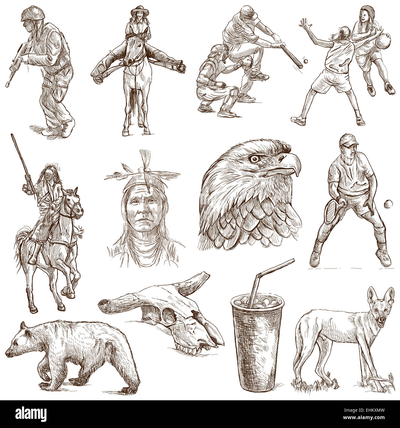 Serie Reisen: USA - Sammlung eine handgezeichnete Illustrationen. Beschreibung: Full Size handgezeichnete Illustrationen, original freeh Stockfoto