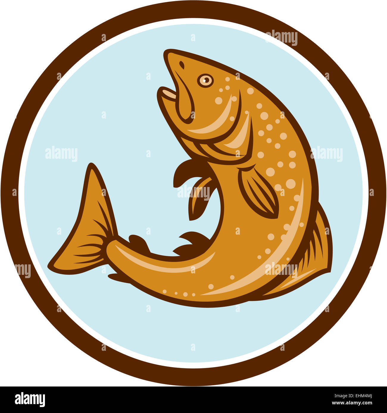Abbildung Bachforellen Regenbogen entdeckt Fische springen gesehen von der Seite auf isolierte Hintergrund getan im Cartoon-Stil in Kreis gesetzt. Stockfoto