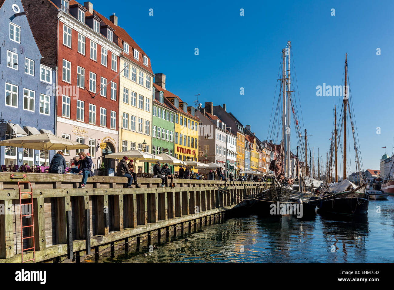 Nyhavn Kanal, Nyhavn, Kopenhagen, Dänemark Stockfoto