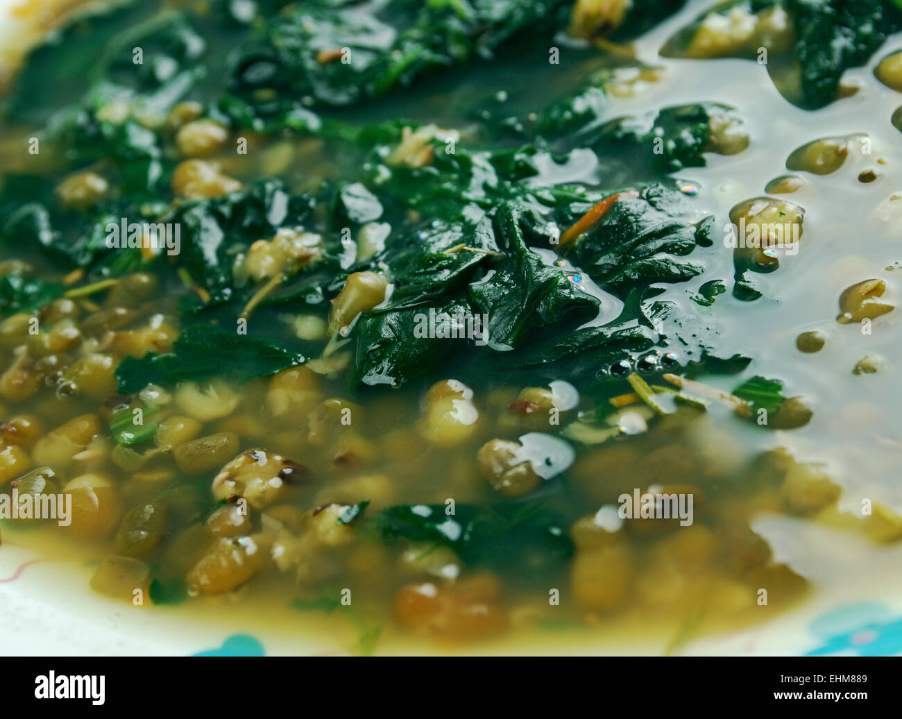 Palak Moong Dal - indisches Gericht mit Spinat und Moong dal Stockfoto