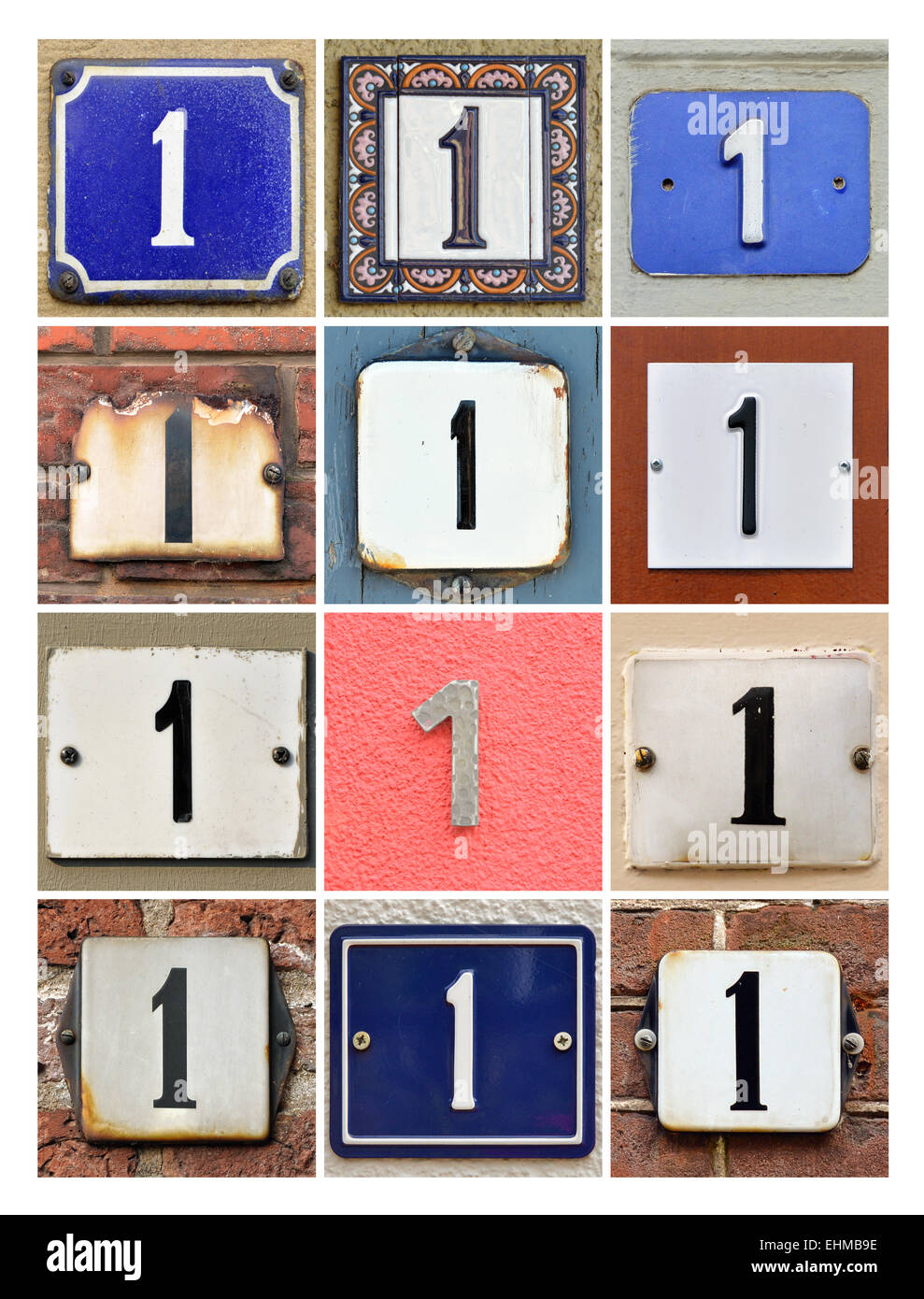 Nummer 1 - Collage von Hausnummern 1 Stockfoto