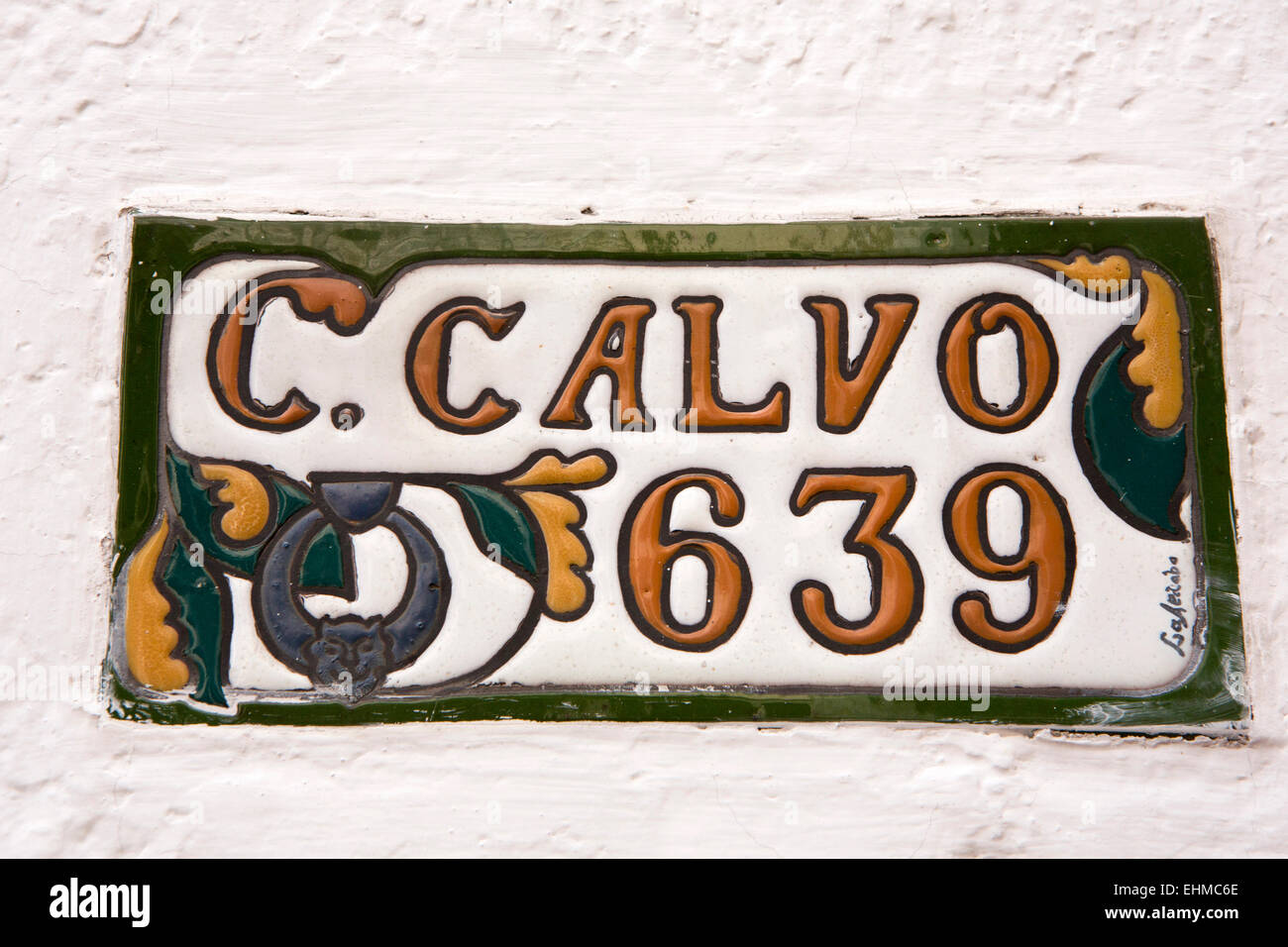 Argentinien, Buenos Aires, San Telmo, Av Carlos Calvo, Keramik Haus Nummernzeichen Stockfoto