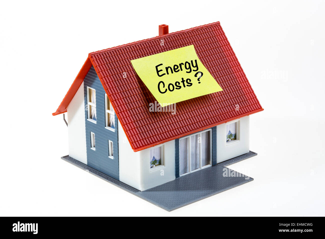 Symbolisches Bild, Haus mit ein Post-It Note, Energiekosten Stockfoto