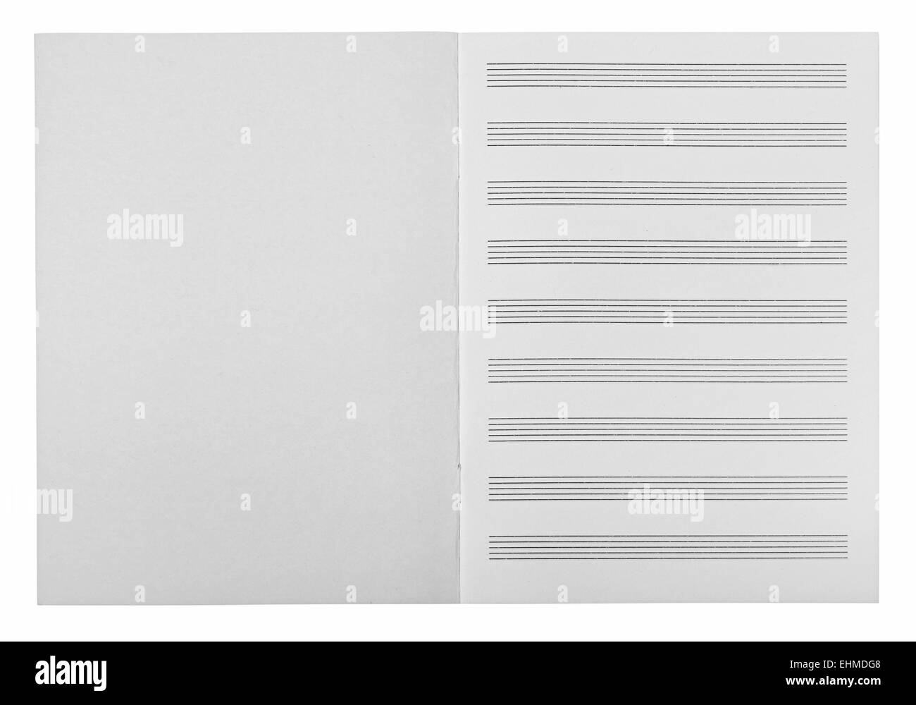 Blätter für Musiknoten auf weißem Hintergrund. Clipping-Pfad Stockfoto