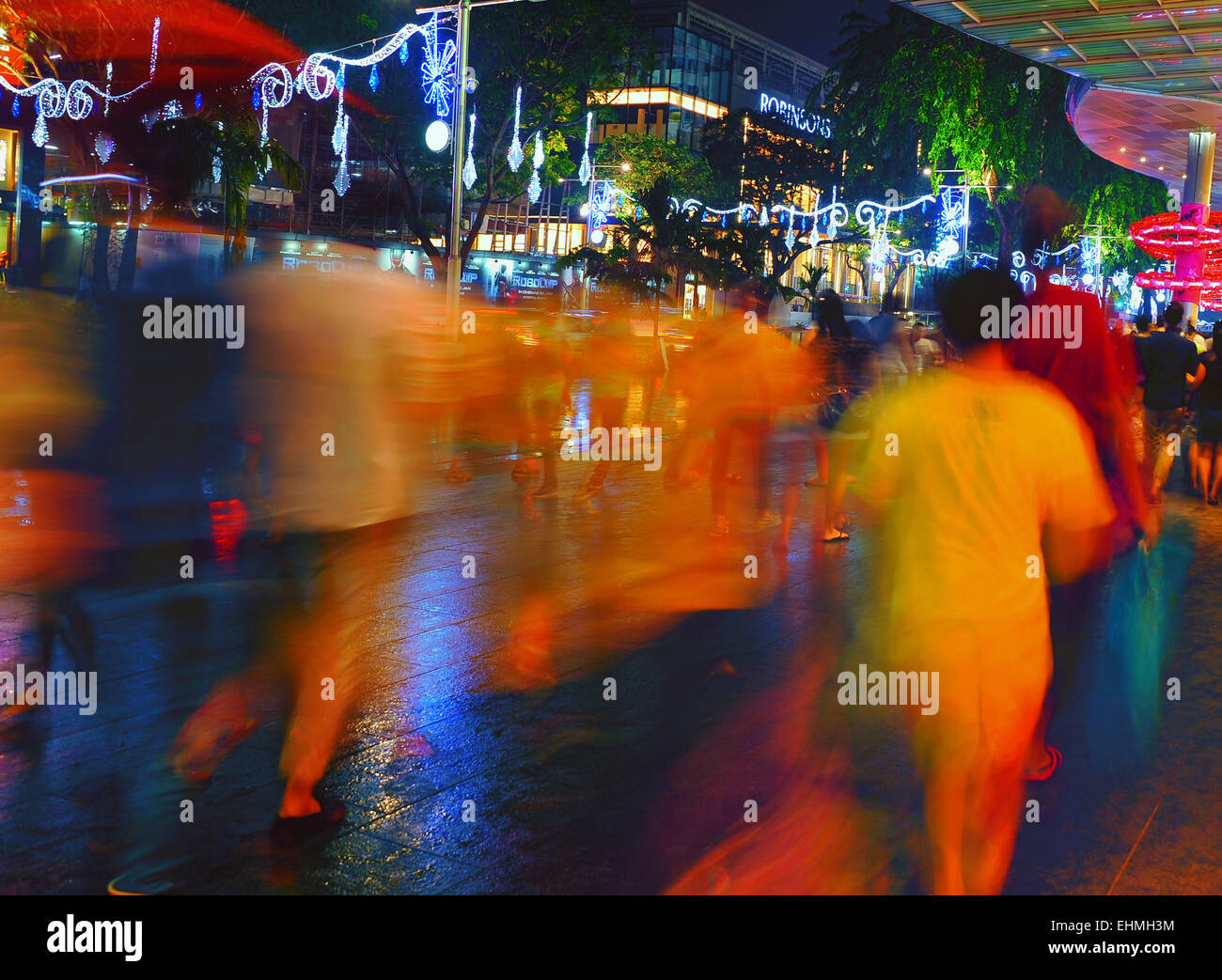 Das Treiben in einer lauen Nacht, Singapur Stockfoto