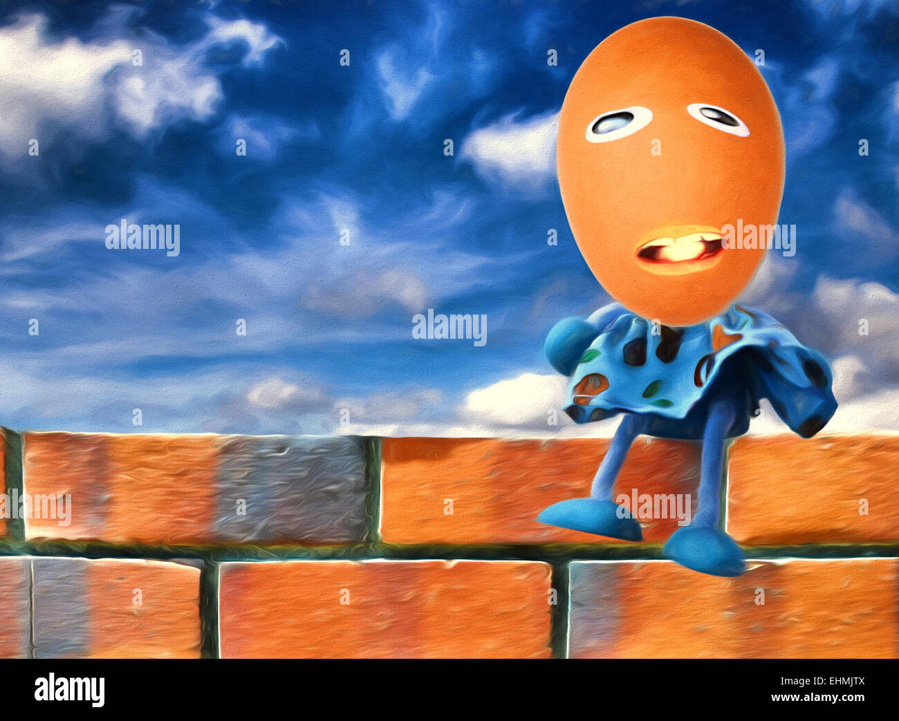 Humpty Dumpty saß auf einer Mauer Stockfoto