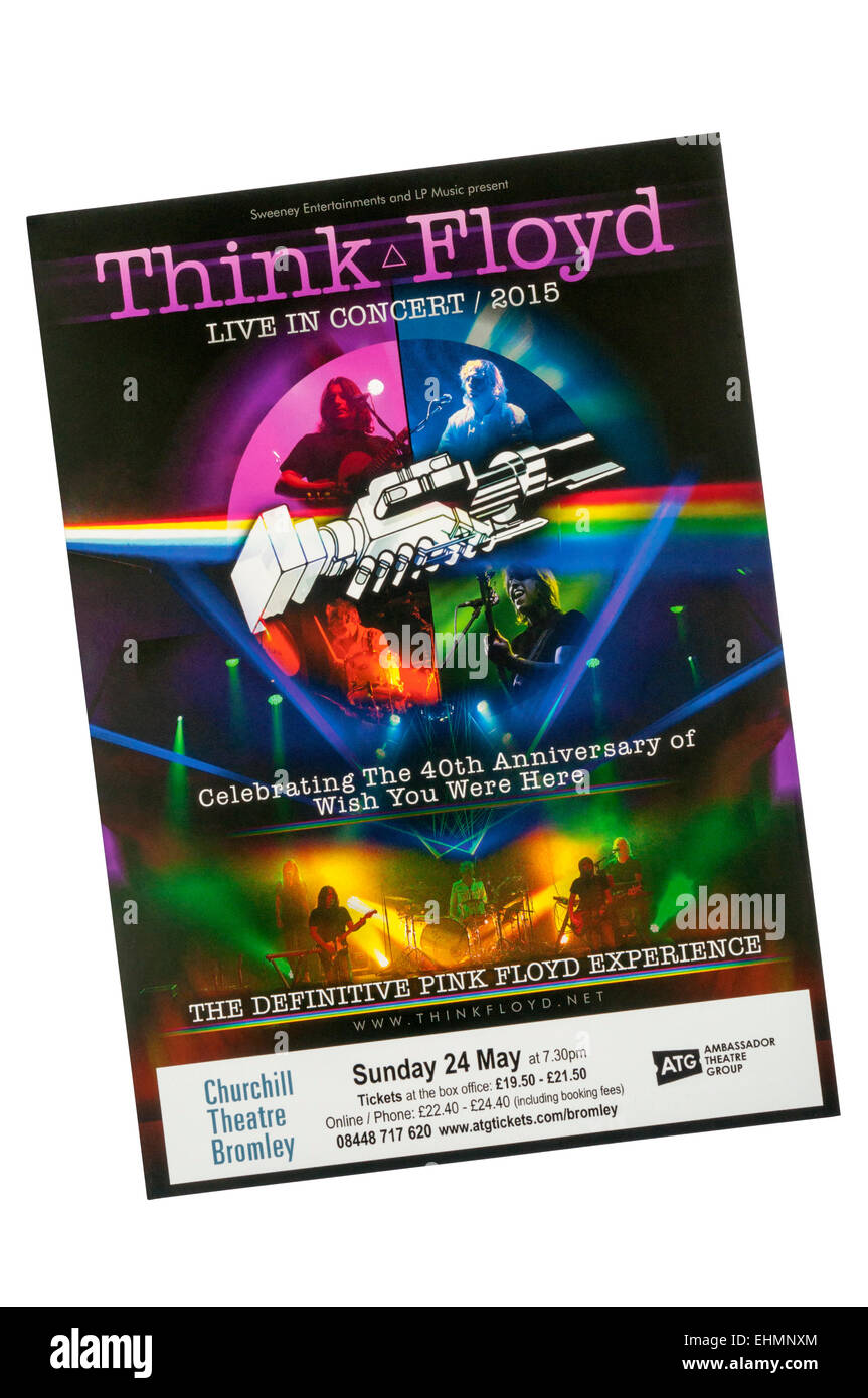 Werbeflyer für 2015 Aussehen der Pink Floyd-Tribute-Band, denke Floyd im Teatro Churchill, Bromley. Stockfoto