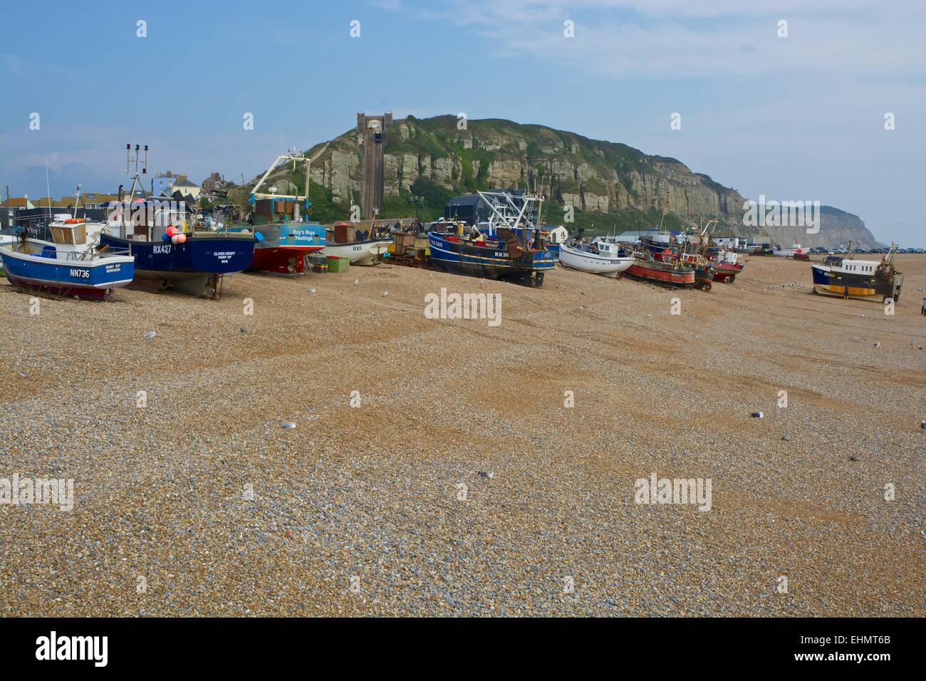 Angelboote/Fischerboote am Strand von Hastings, East Sussex, England Stockfoto