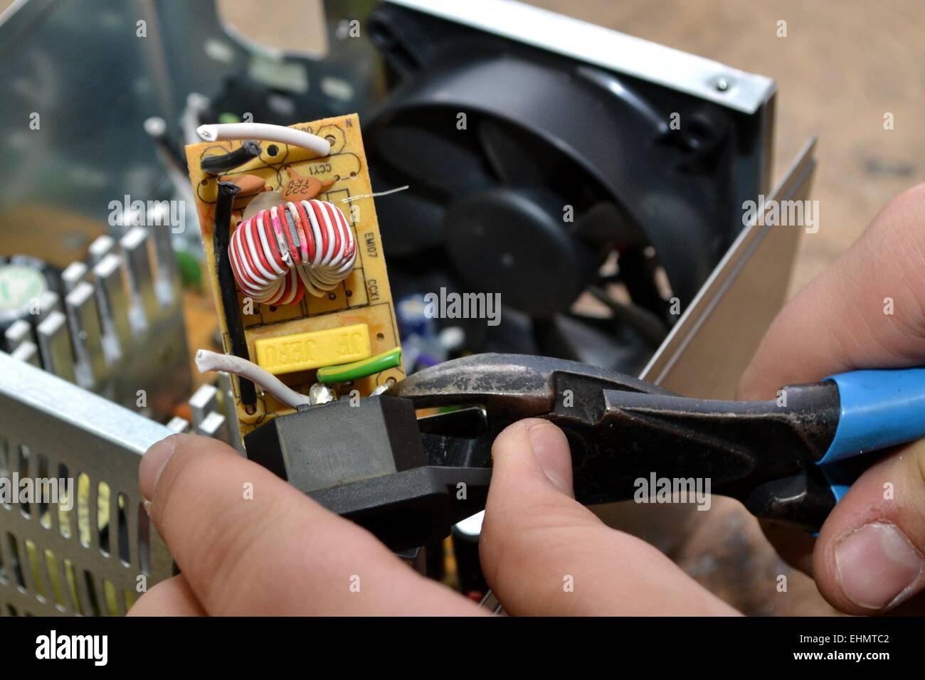 Elektronische Komponenten zerlegt Stockfoto