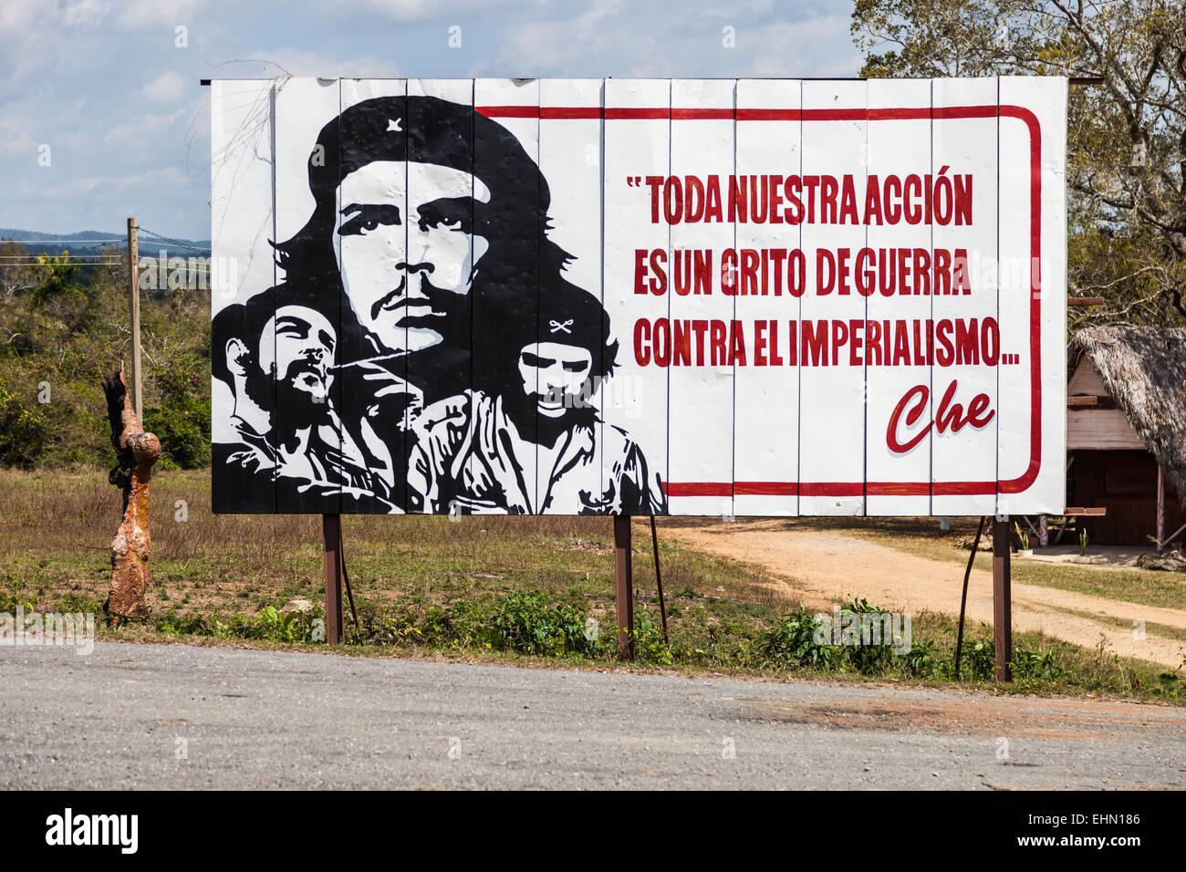 Anti-imperialistischen Propaganda, mit dem Porträt von Ernesto Che Guevara, Kuba. Stockfoto