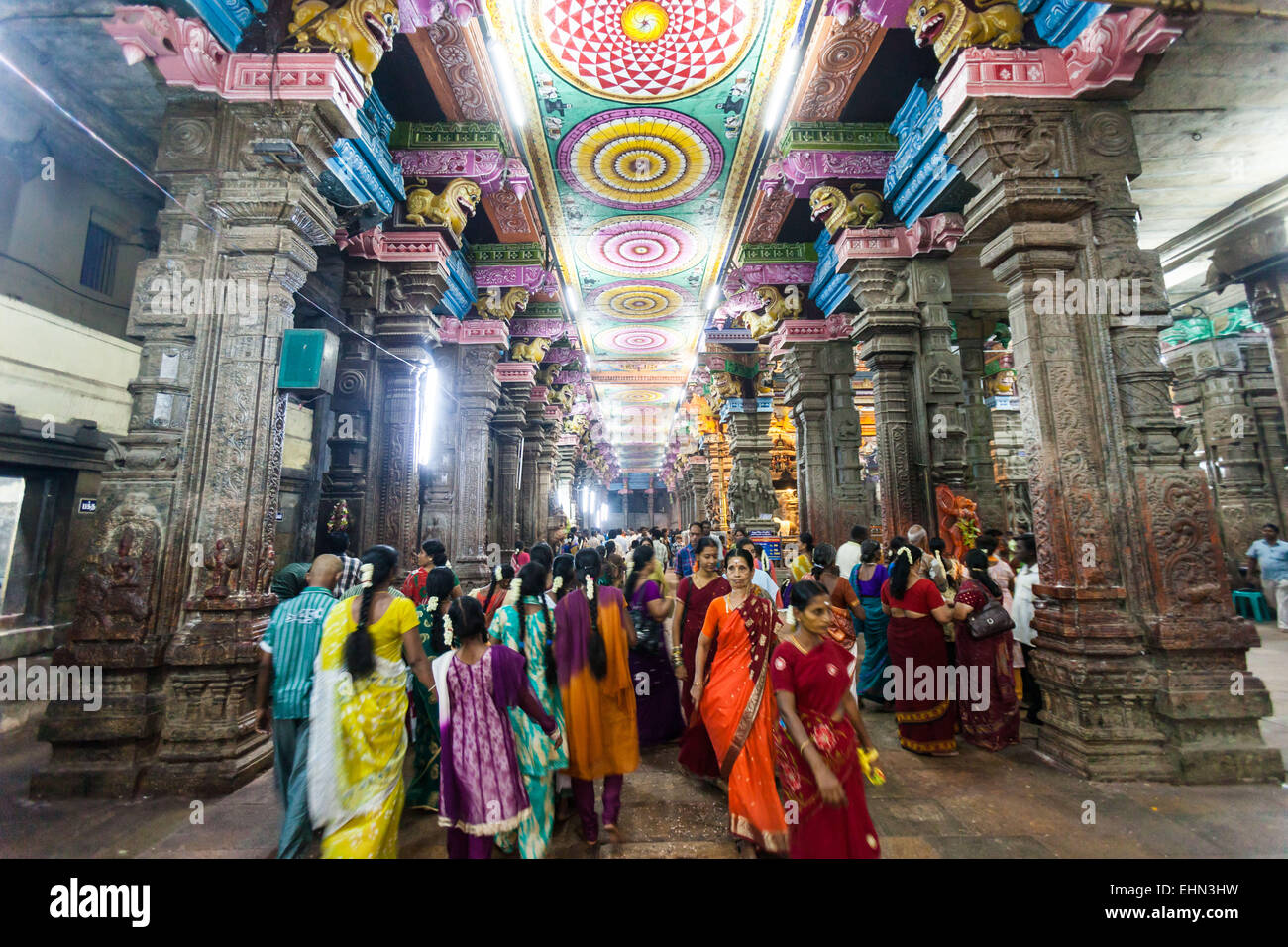 Im Inneren des Tempels Madurai, Indien. Stockfoto