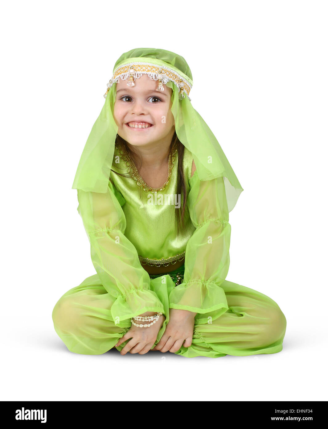 Kind Mädchen gekleidet arabischen isoliert auf weiss Stockfoto