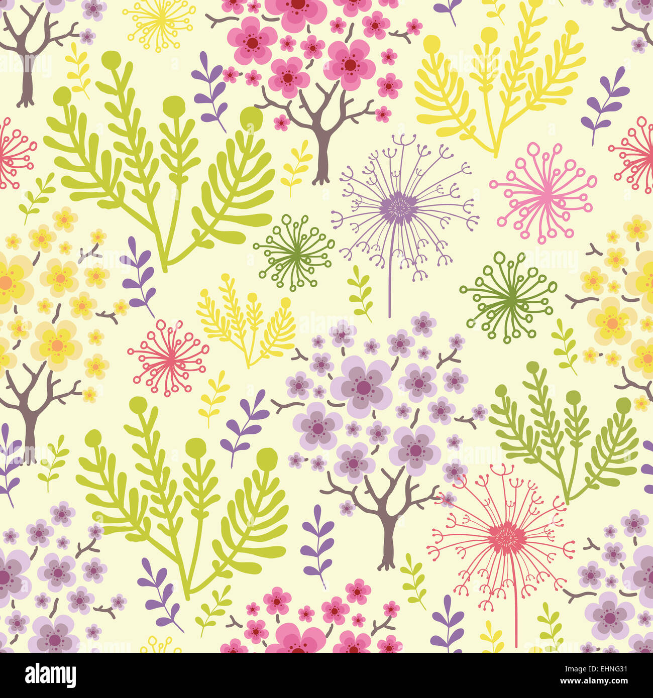 Blühende Bäume Musterdesign Hintergrund Stockfoto