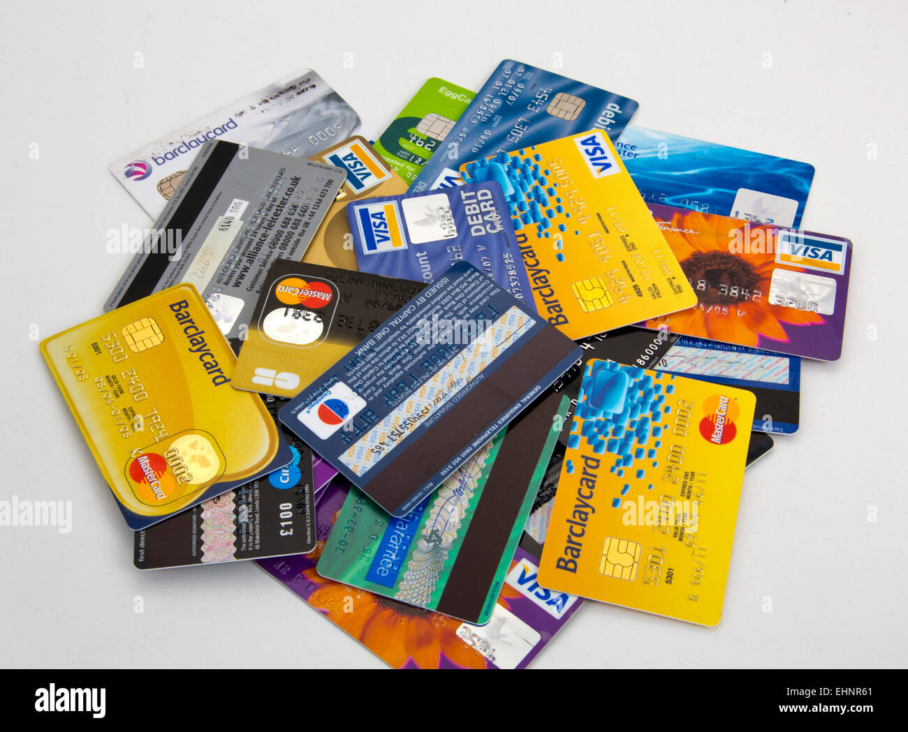 Auswahl an Kreditkarten Visa und Mastercard-151134 Credit-Karten Stockfoto