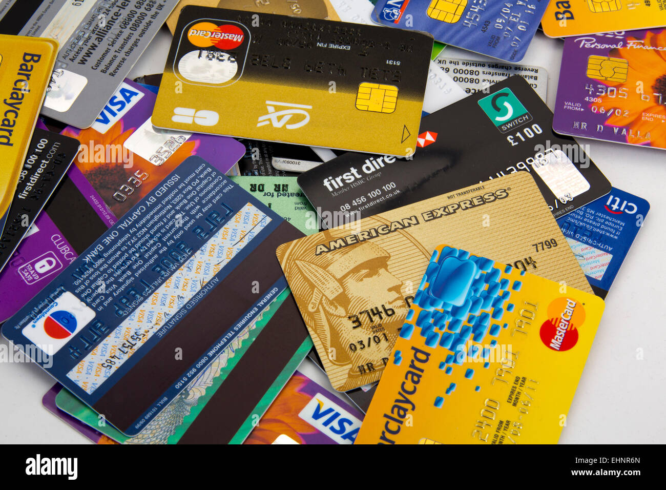 Sortiment von Kreditkarten american express-Visum und Mastercard 151135_Credit Karten Stockfoto