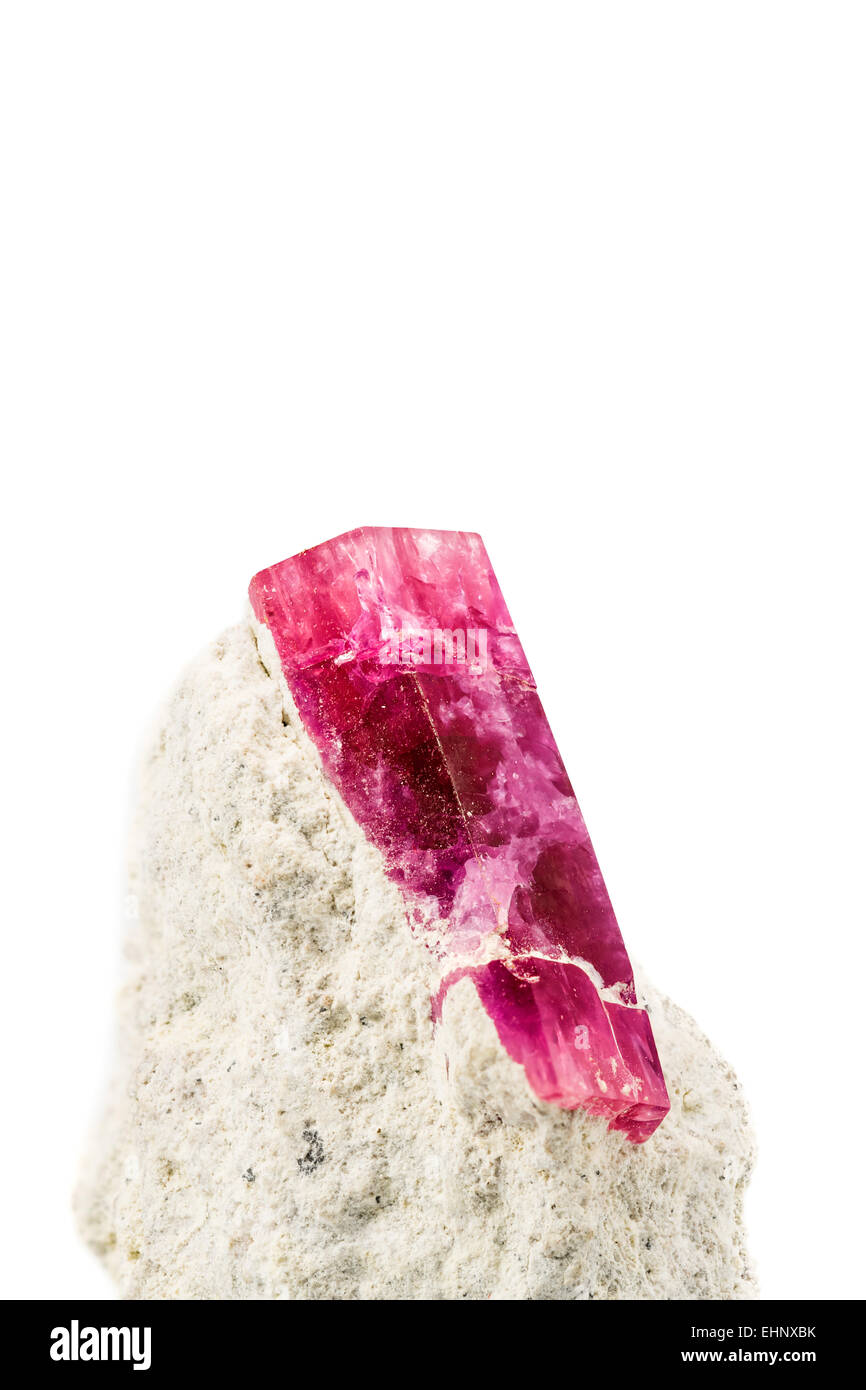 Beryl; prismatische roten Kristall in Rhyolite Matrix Herkunft: Wah-Wah-Berge in Utah Kristallstruktur: hexagonal Stockfoto