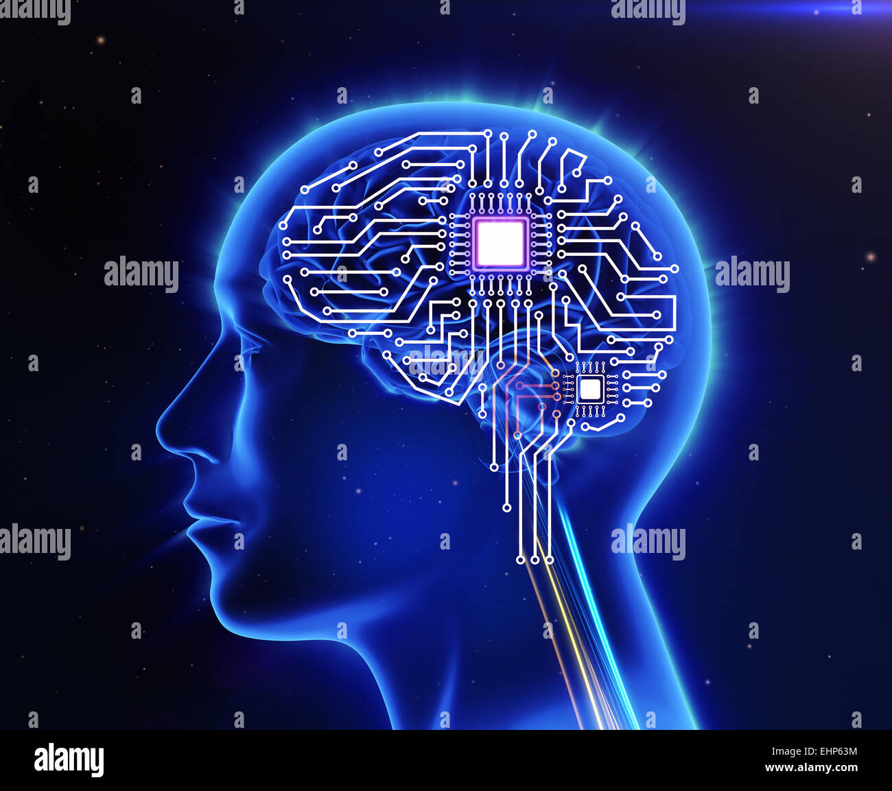 Computer-Platine in Form des menschlichen Gehirns Stockfoto