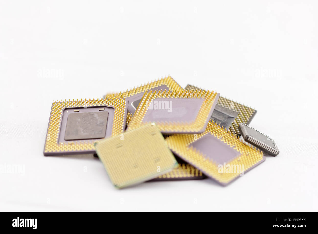 Nahaufnahme von vielen verschiedenen cpu-Prozessoren Stockfoto