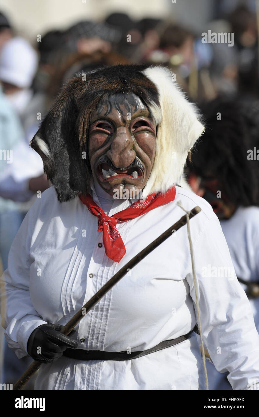 historische hölzerne Maske Karneval in Bayern Stockfoto