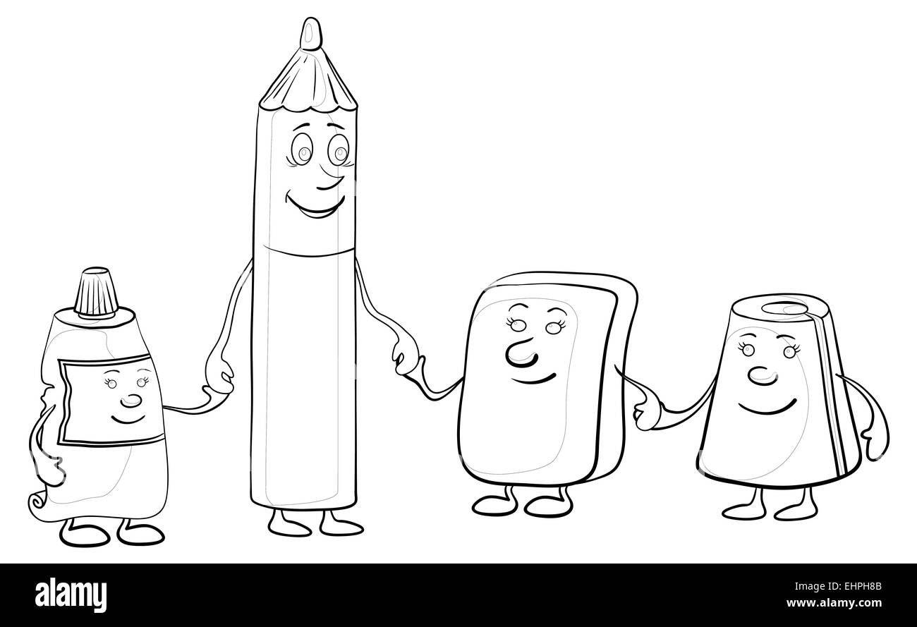 Bleistift und Briefpapier Kinder, Konturen Stockfoto