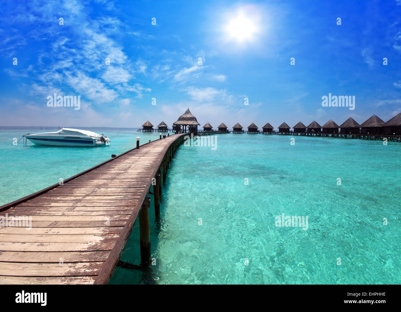 Blick auf das Meer und das Haus auf dem Wasser Stockfoto