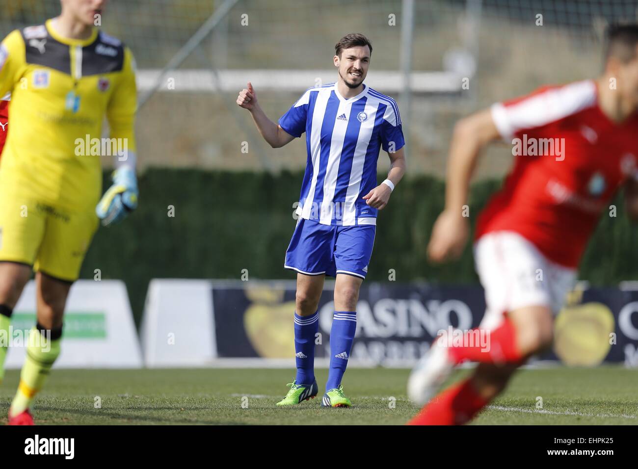 San Pedro de Alcantara, Spanien. 16. März 2015. Mike Havenaar (Helsinki) Fußball: Training match zwischen Kalmar FF 2-2 HJK Helsinki im Marbella Fußball Center in San Pedro de Alcantara, Spanien. Bildnachweis: Mutsu Kawamori/AFLO/Alamy Live-Nachrichten Stockfoto