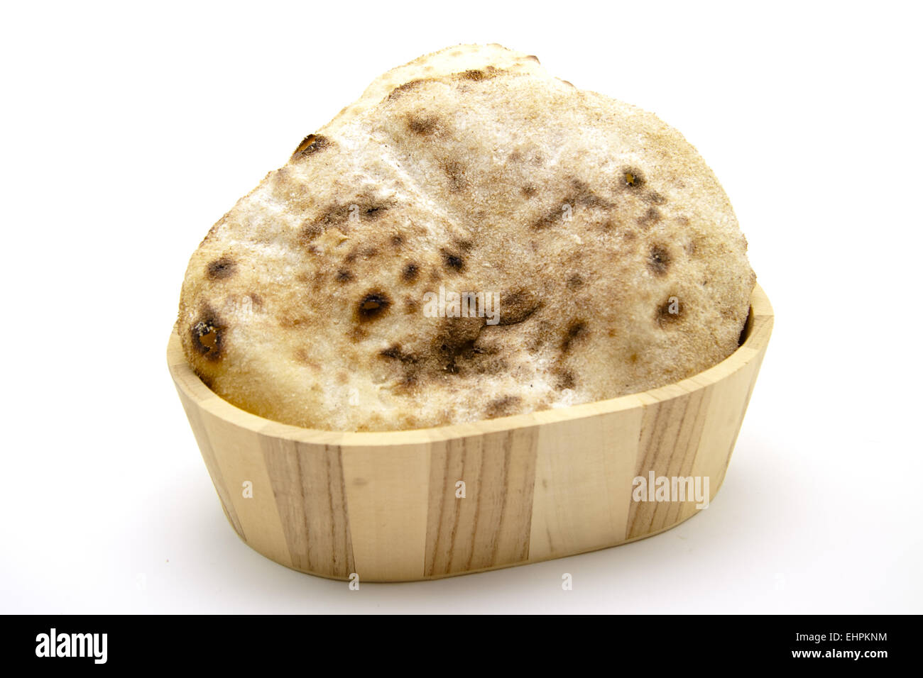 Runde Fladen Teig Brot im container Stockfoto