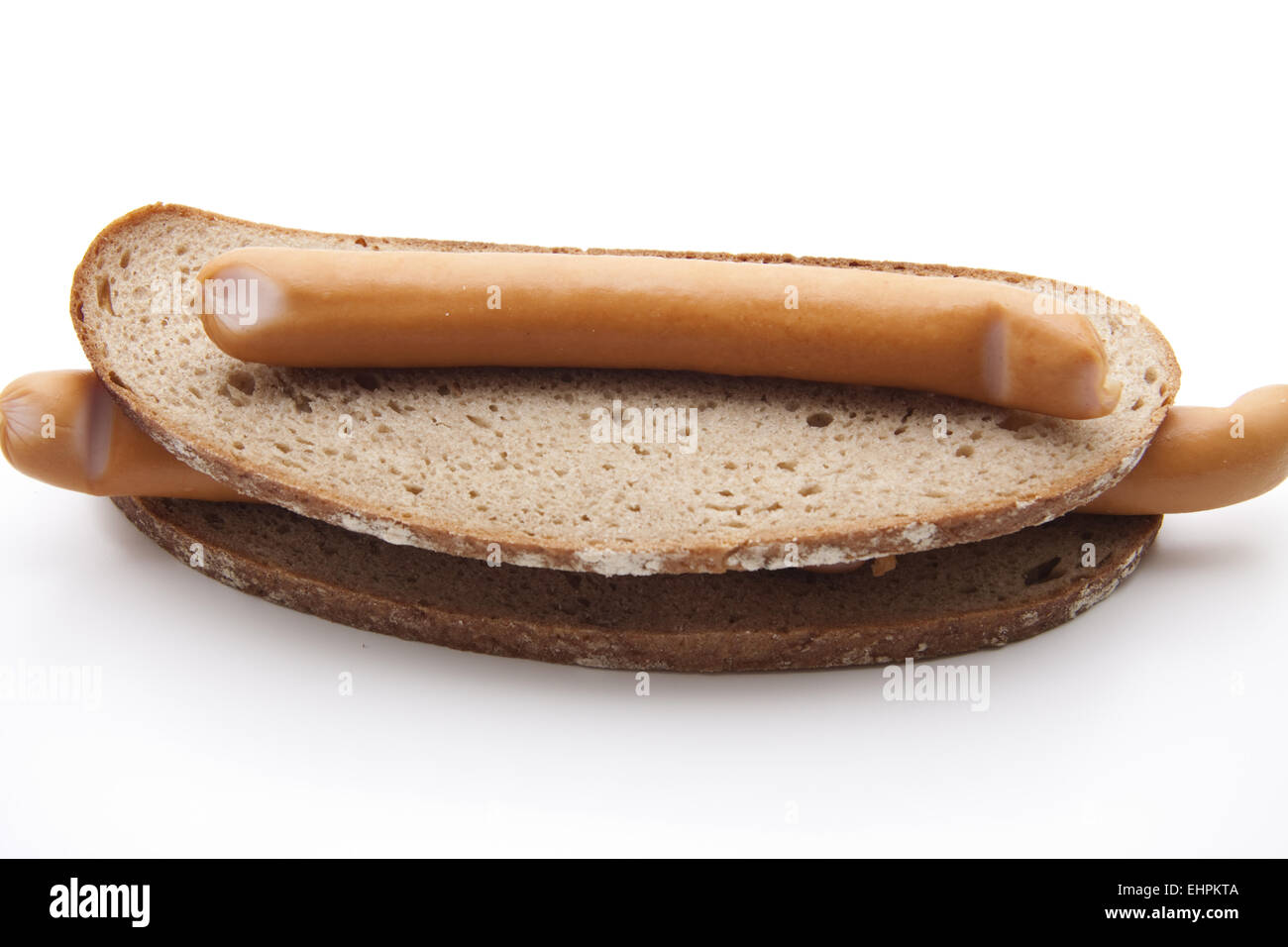 Wiener Wurst auf Brot Stockfoto