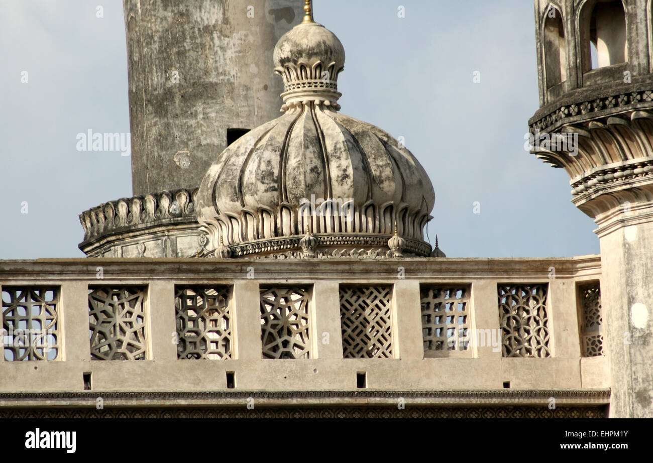 Architektur-Details des Erbes, Denkmal und Land markieren Charminar, erbaut im Jahre 1591 CE, Hyderabad, Indien. Stockfoto