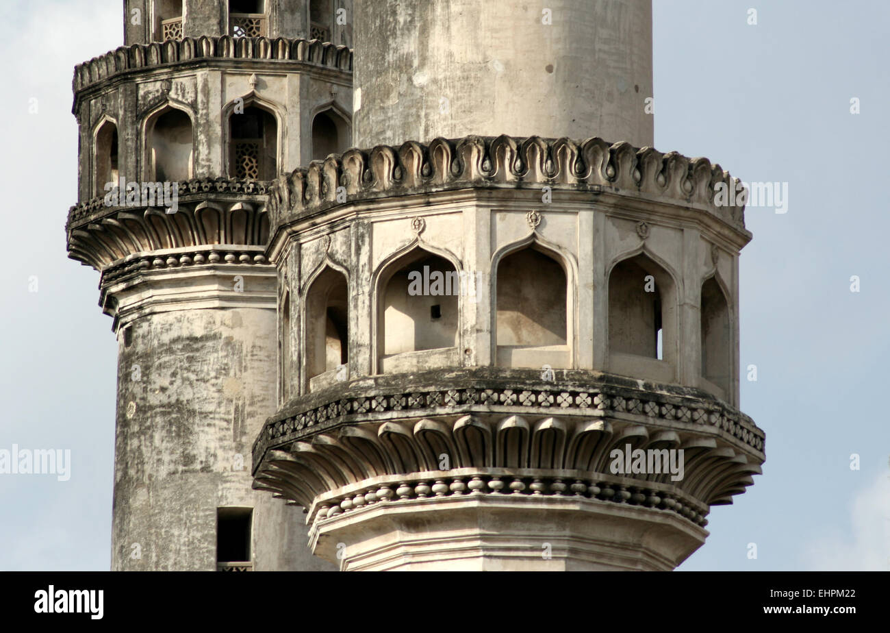 Architektur-Details des Erbes, Denkmal und Land markieren Charminar, erbaut im Jahre 1591 CE, Hyderabad, Indien. Stockfoto