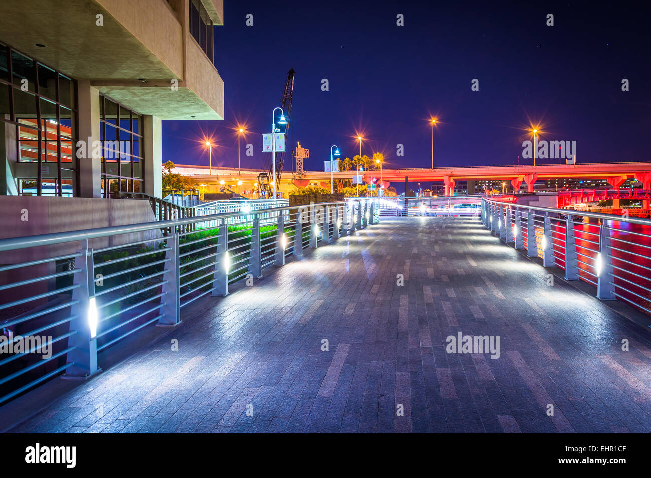 Der Riverwalk in der Nacht, in Tampa, Florida. Stockfoto