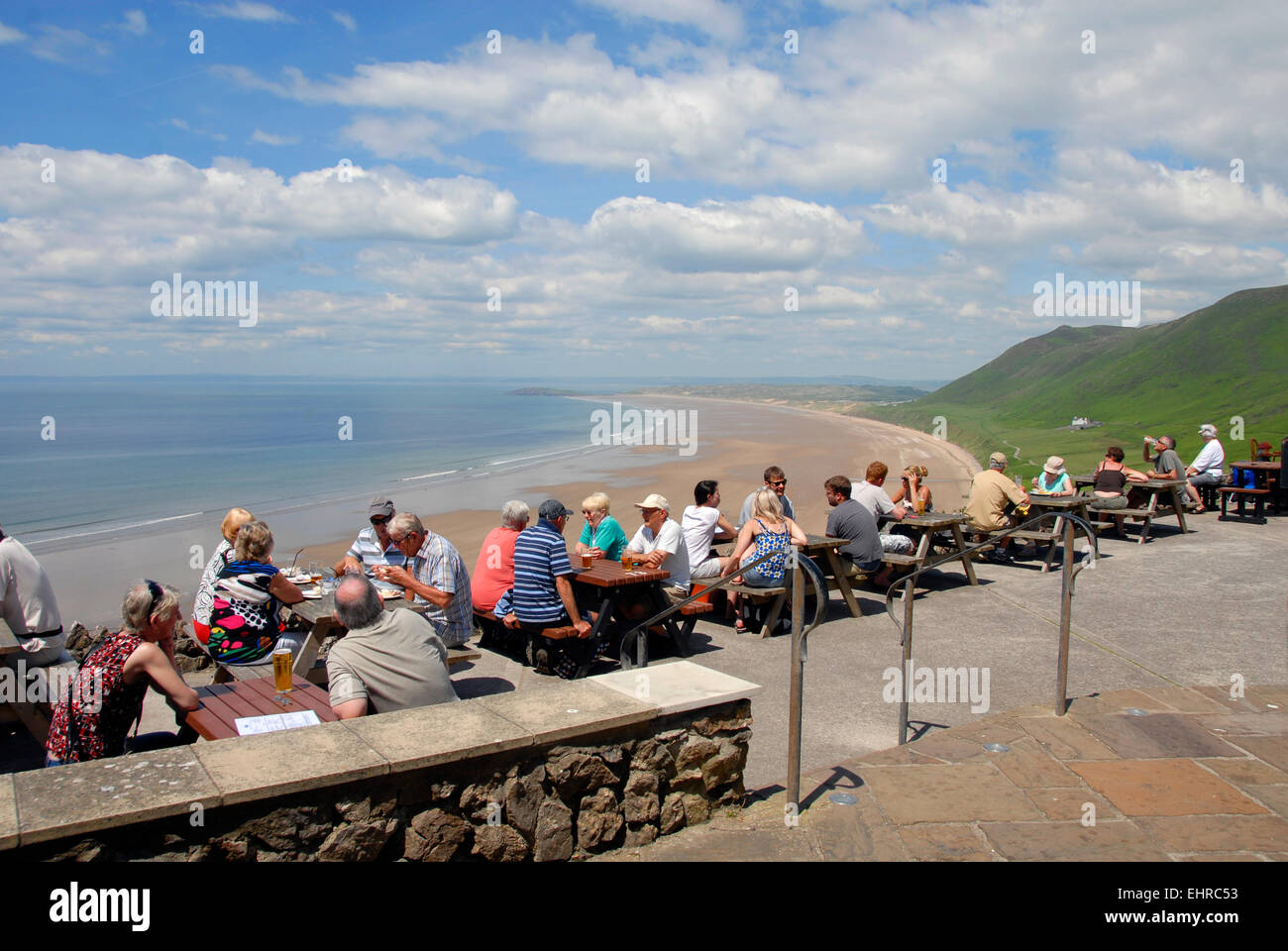 Mittagszeit Rhossili Bucht, Gower, South Wales Stockfoto