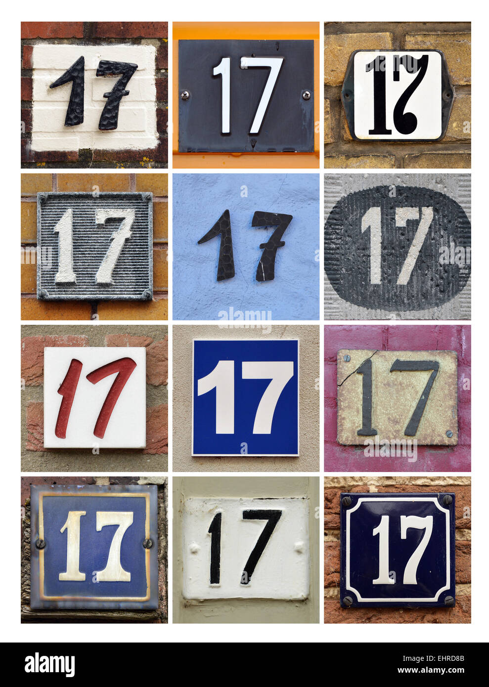 Nr. 17 - Collage vom Haus zahlen 17 Stockfoto