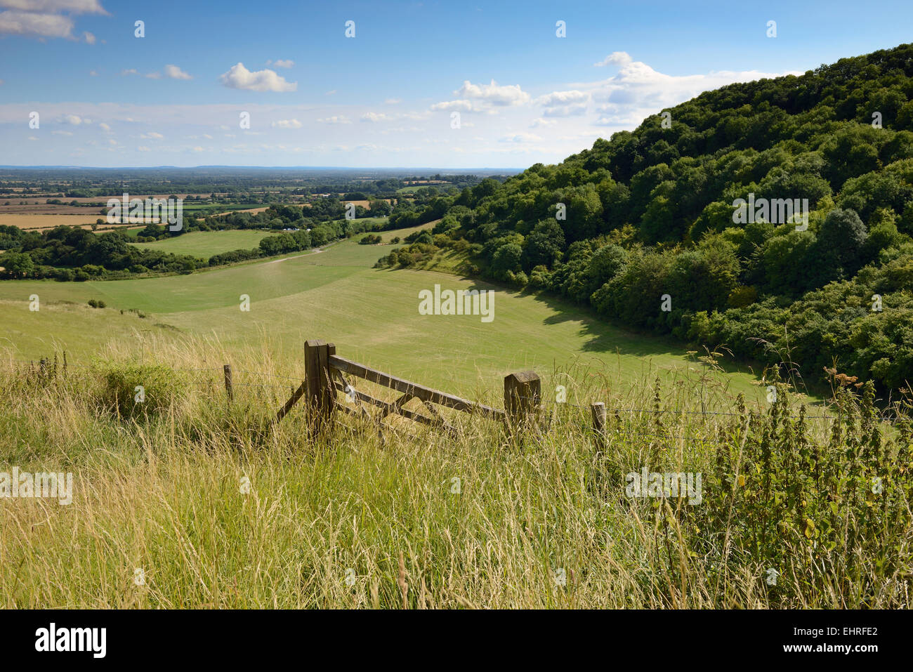 Oxfordshire Landschaft von White Horse Hill, Uffington, Oxfordshire, England, Vereinigtes Königreich. Stockfoto