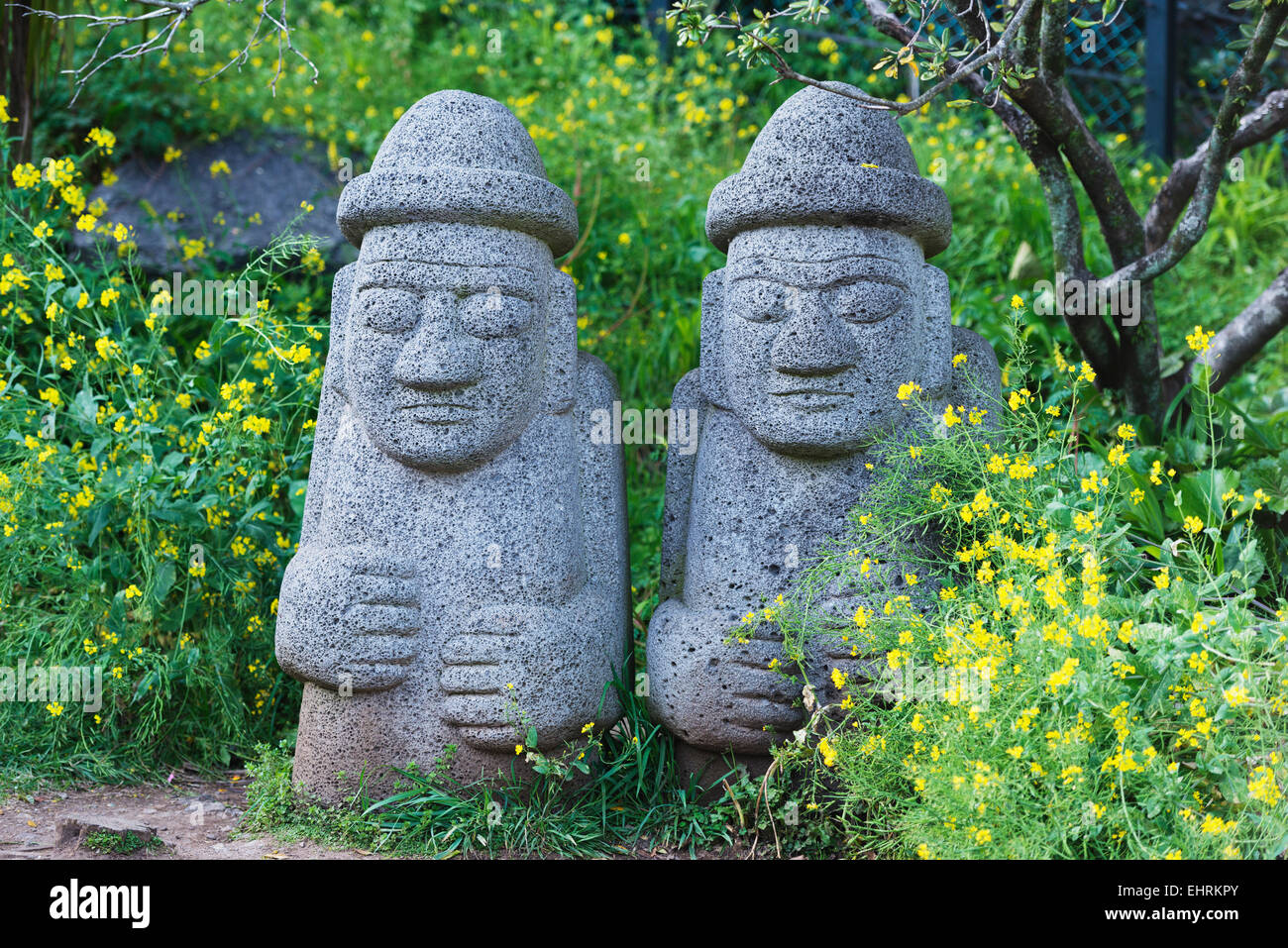Asien, Republik Korea, Südkorea, Jeju Insel, Seogwipo Stadt Dol Hareubang (Harubang) Schutz und Furtility statue Stockfoto