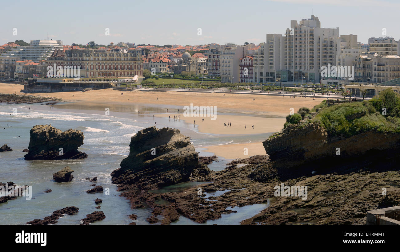 Grand Plage Strand Biarritz am Atlantik Küste Südwest-Frankreich Stockfoto