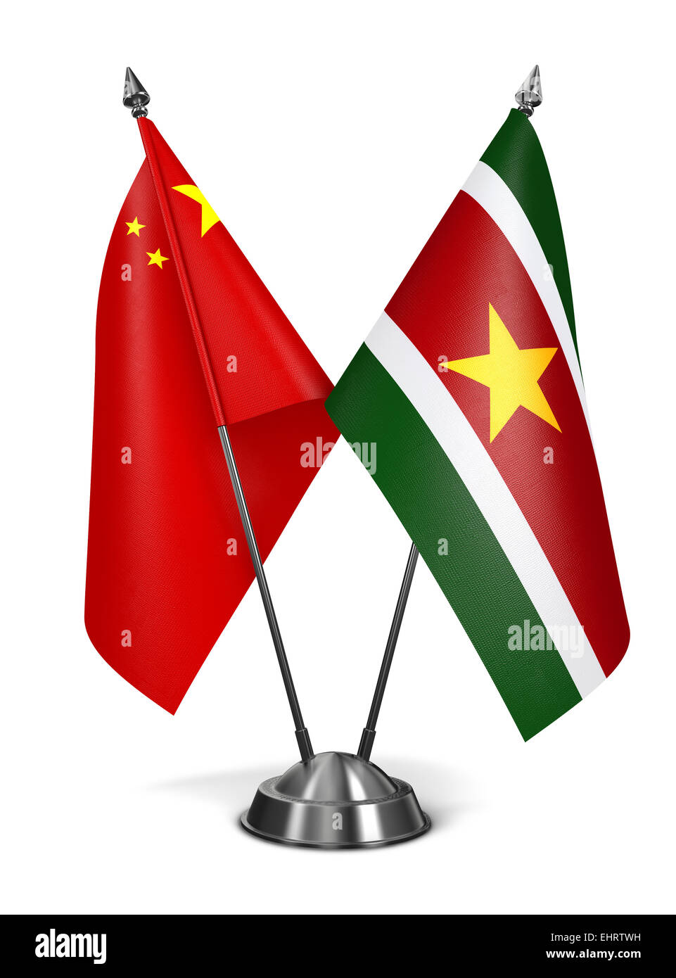 China und Suriname - Miniatur-Flags. Stockfoto
