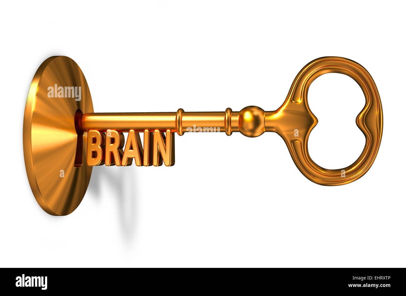 Gehirn - goldener Schlüssel wird in das Schlüsselloch eingefügt. Stockfoto