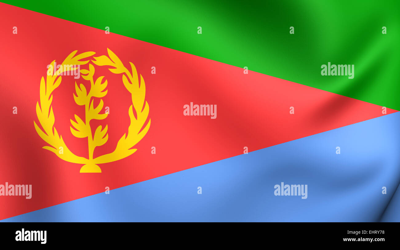 Flagge von Eritrea. Hautnah. Stockfoto