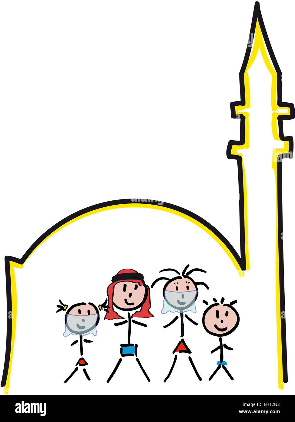 Zeichnung arabischen Moschee mit der Familie im Vordergrund Stockfoto