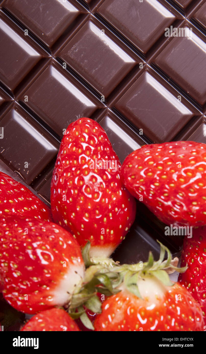 Schokolade und Erdbeeren closeup Stockfoto