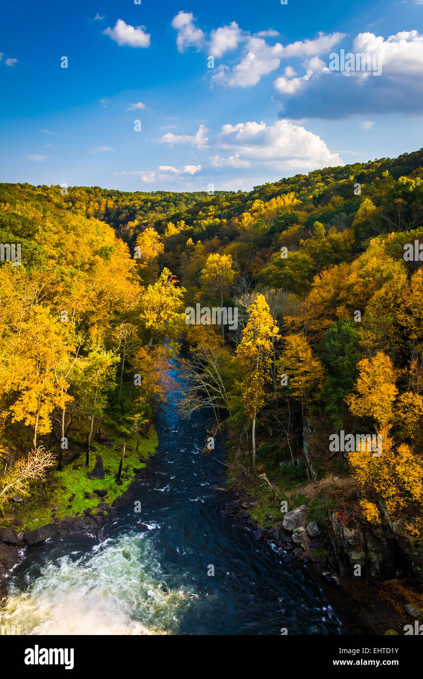 Herbstfarbe Fluss Schießpulver, gesehen vom Prettyboy Damm in Baltimore County, Maryland. Stockfoto